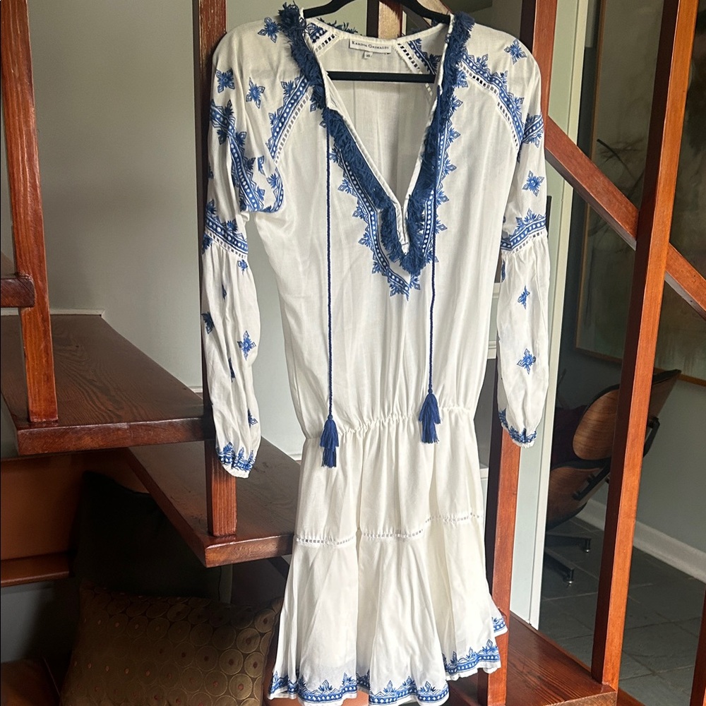 Karina Grimaldi White Top with Blue Trim